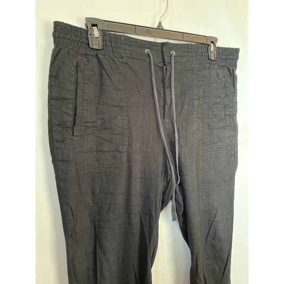 Lou & Grey Black Linen & Viscose Blend Pull On Drawstring Waist Pants Size Large - Picture 2 of 7